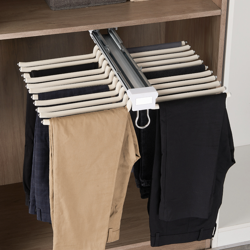 衣柜裤架收纳伸缩多功能顶装裤子纵向挂裤抽拉柜柜内裤架