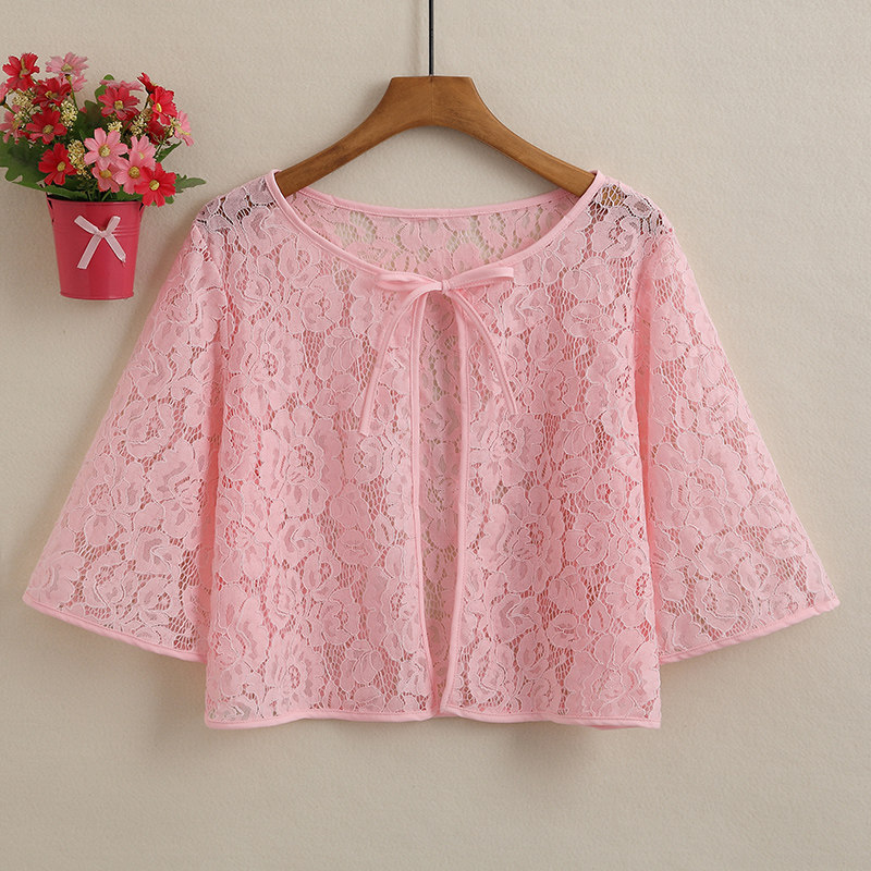披肩夏季配裙子百搭女士上衣淑女防晒外搭小披肩蕾丝雪纺衫外套女