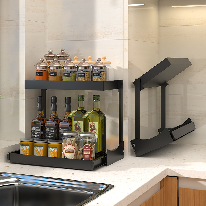 厨房调料置物架台面多层安装可折叠抽拉调味瓶调味厨房置物架