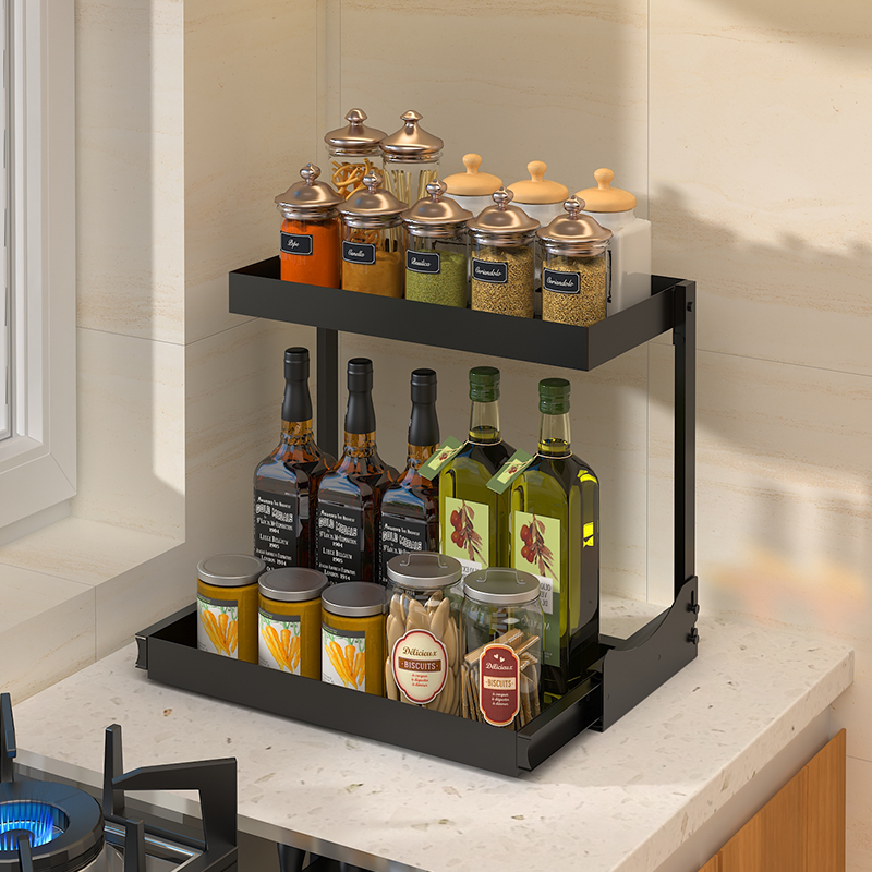 厨房调料置物架台面多层安装可折叠抽拉调味瓶调味厨房置物架