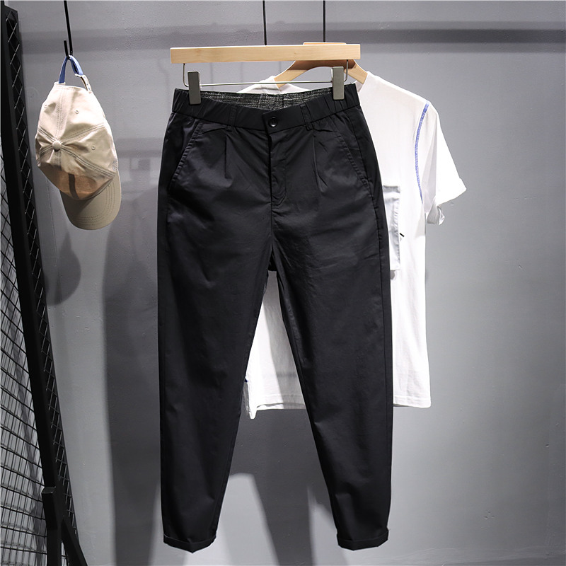 毒类 轻奢高品夏季冰丝黑色休闲裤男潮牌绣标修身小脚裤韩版9分裤