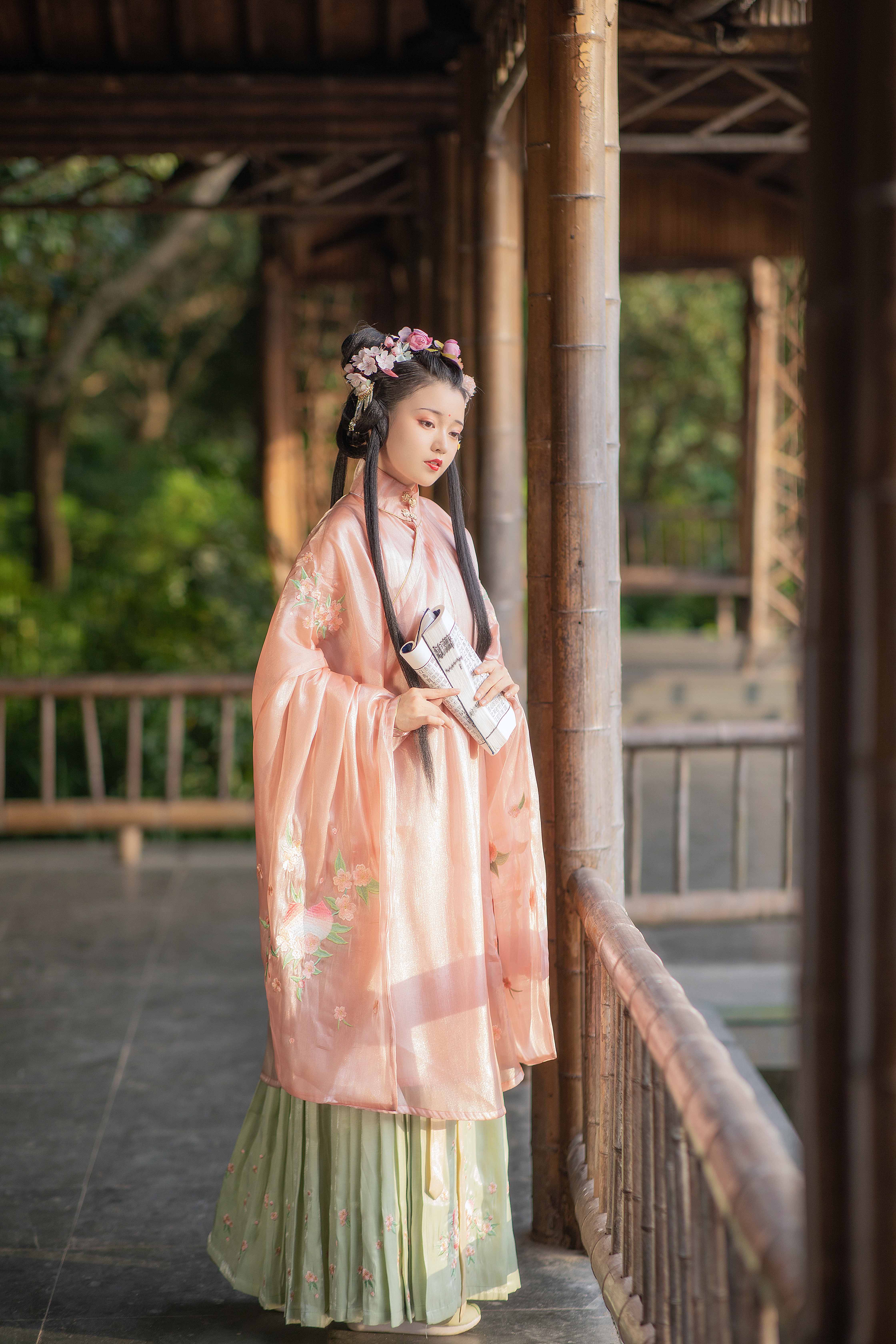 定金九衿渡汉服女明制桃花绣花春季大袖衫马汉服