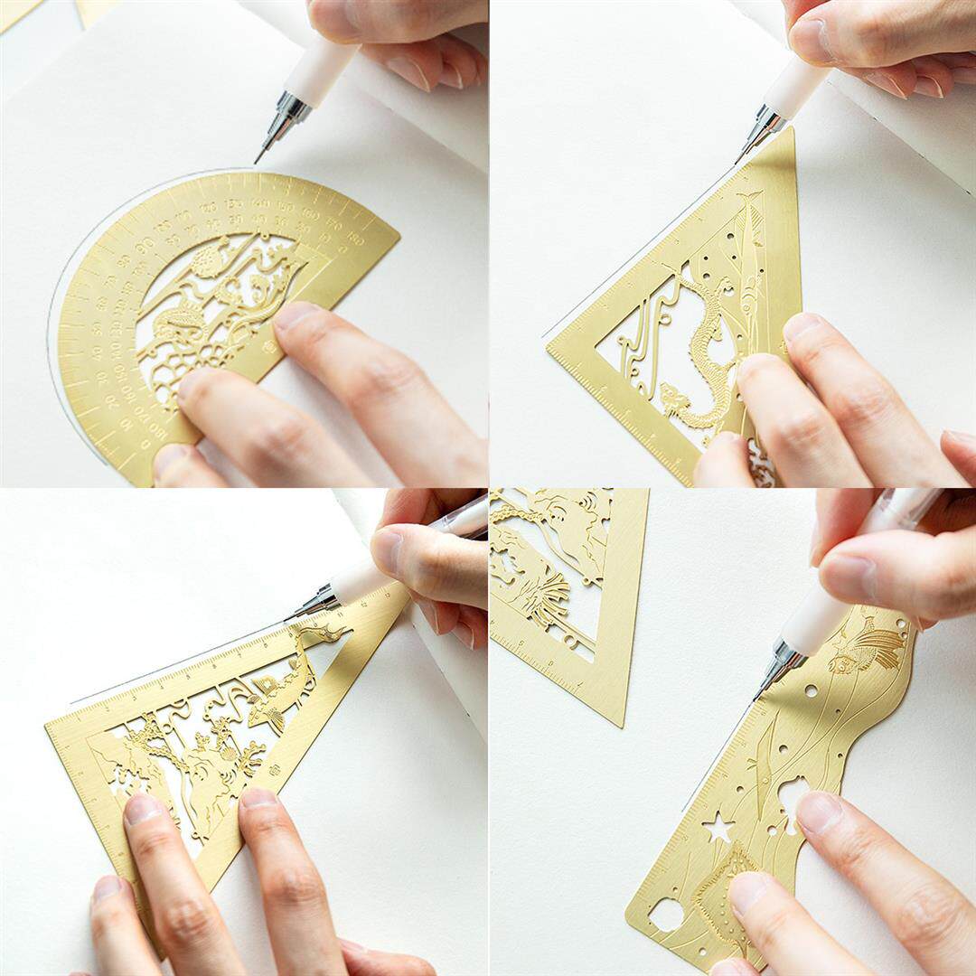 中国故宫海错图金属绘图直铜尺文创圣诞节礼物三角尺文化创意文具