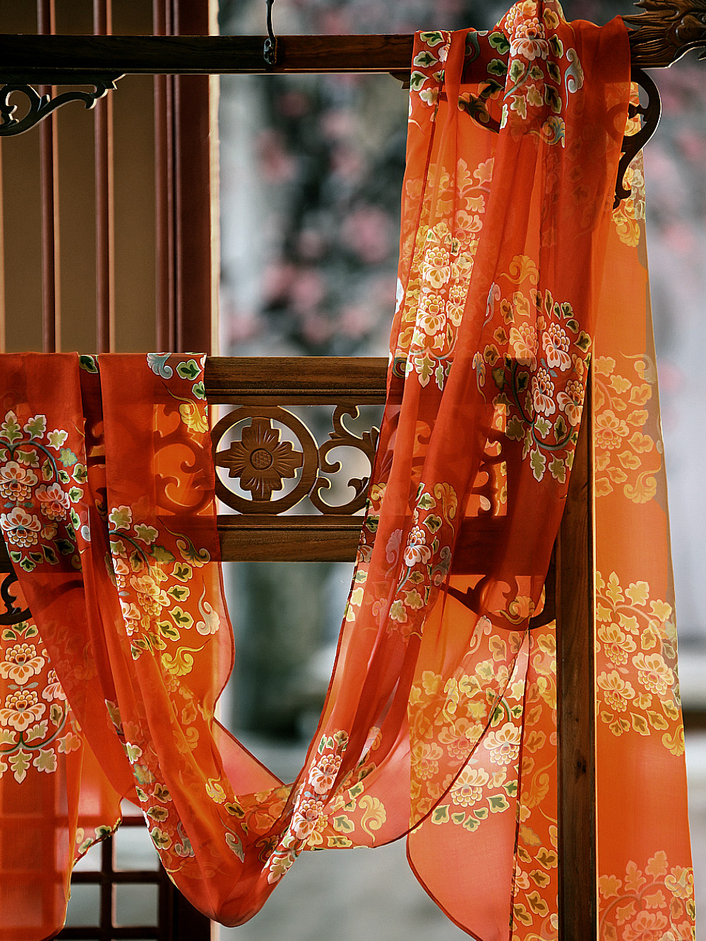 真丝披帛名堂原创团花桑蚕蚕丝2021年夏季汉服女汉服