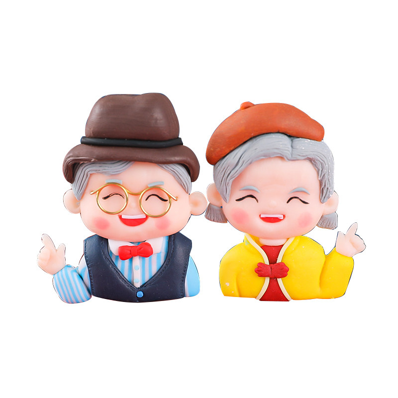 烘焙蛋糕装饰洋气姥姥姥爷软陶插件老爷爷老奶奶节日装扮用品
