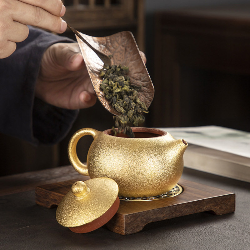 宜兴紫砂茶壶鎏金壶24k金手工手工砂金家用紫砂壶正宗便携