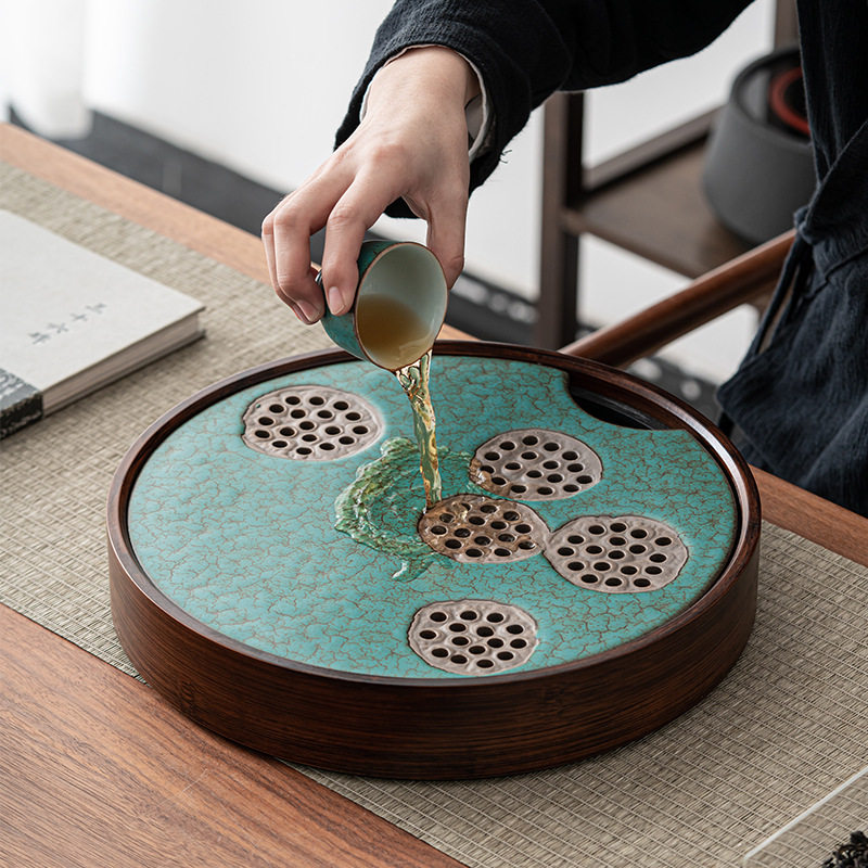 茶盘陶瓷方形储水盘茶台泡茶禅意圆形托盘家用创意摆件