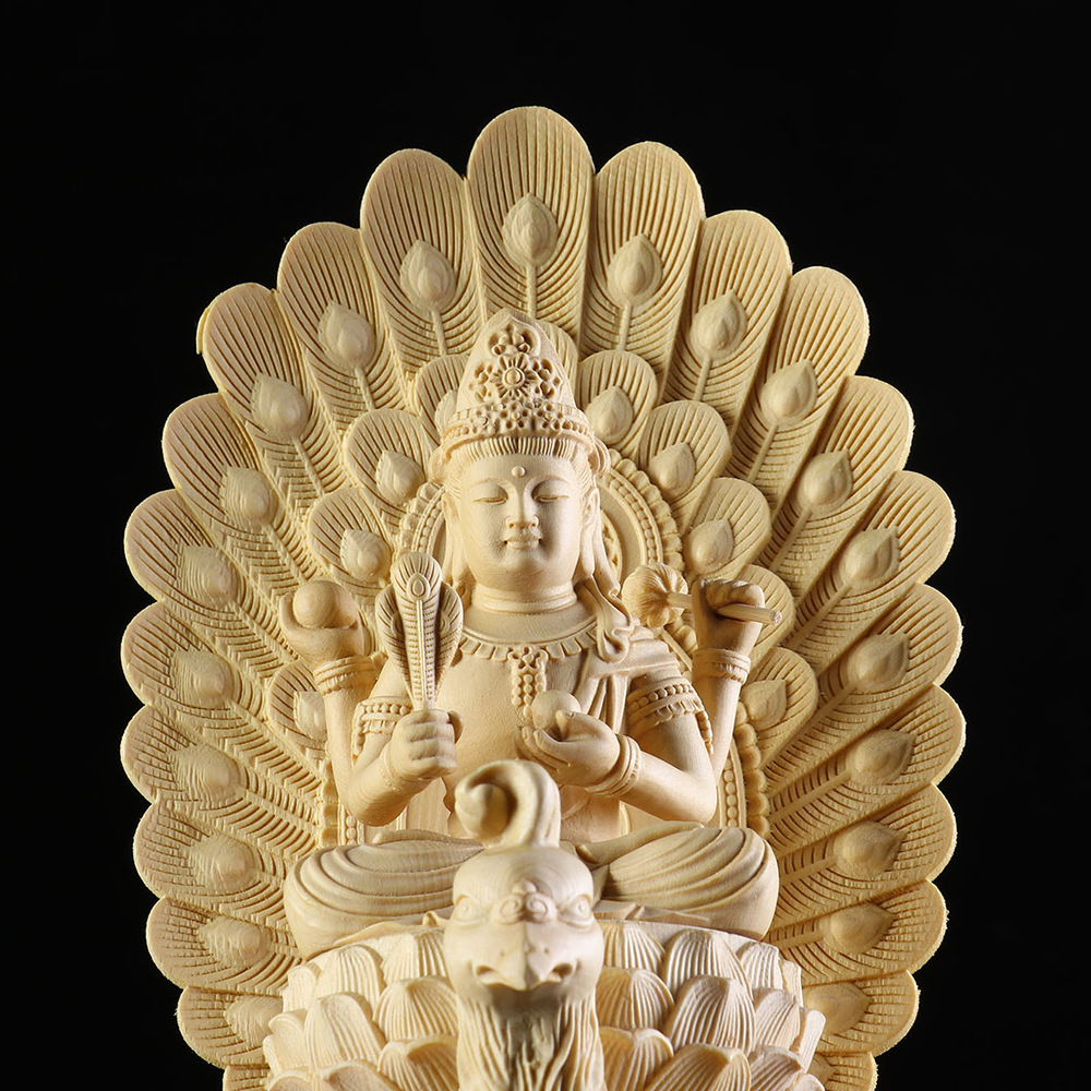 明王木雕孔雀佛像摆件大明真言密宗金刚菩萨摆件