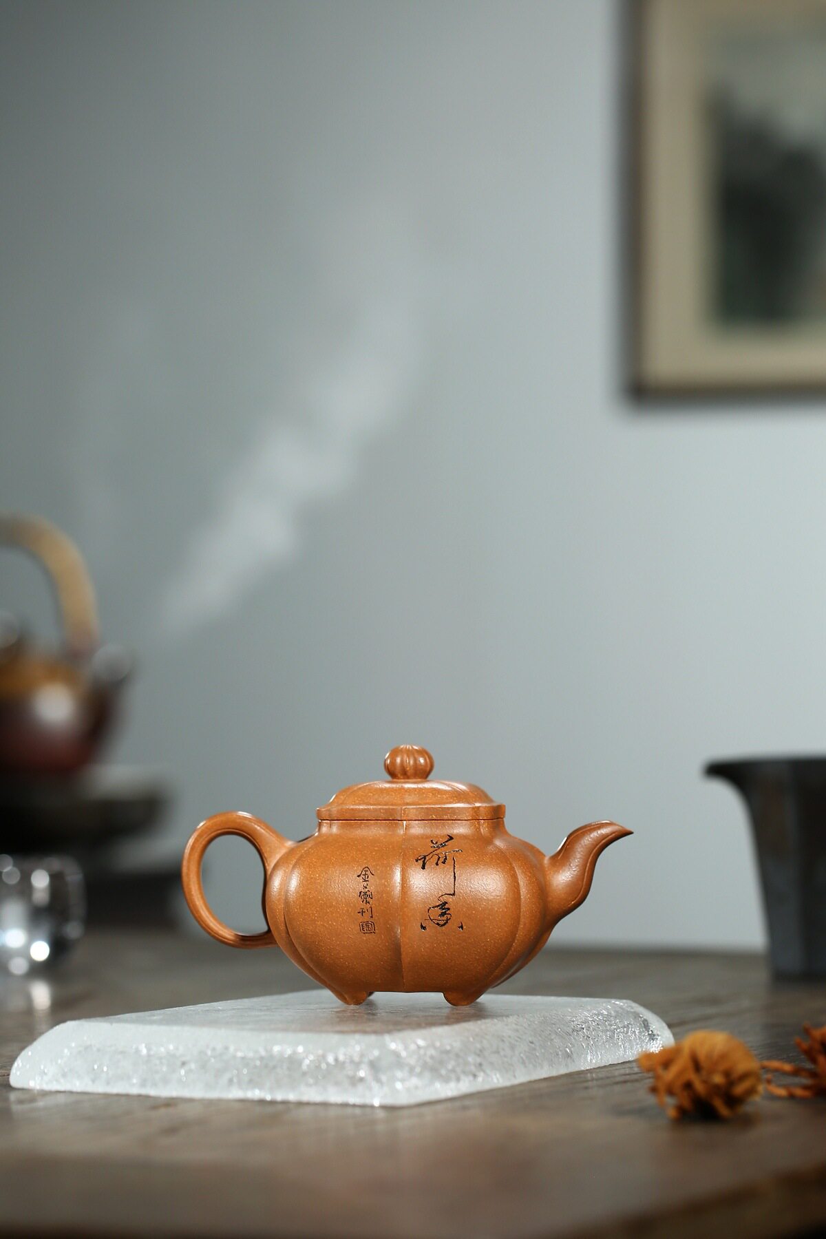 紫砂壶许良平良平名家手工黄金筋纹传炉茶具刻字开水器