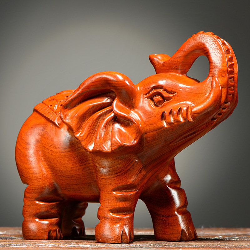 花梨木雕大象摆件一对对象实木木头小象客厅木雕