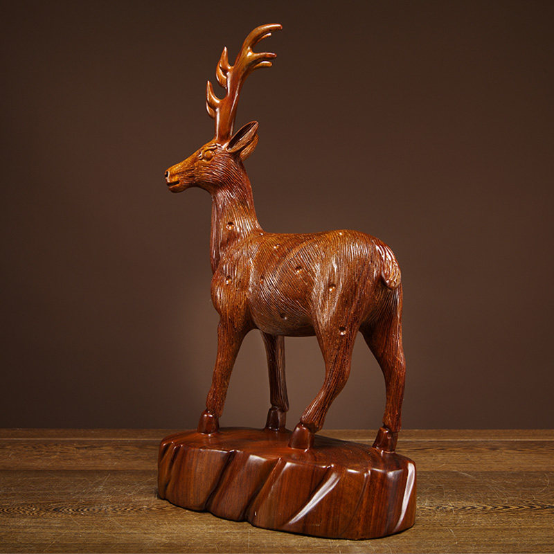 花梨木雕梅花鹿摆件创意家居客厅玄关电视柜办公室酒柜木雕