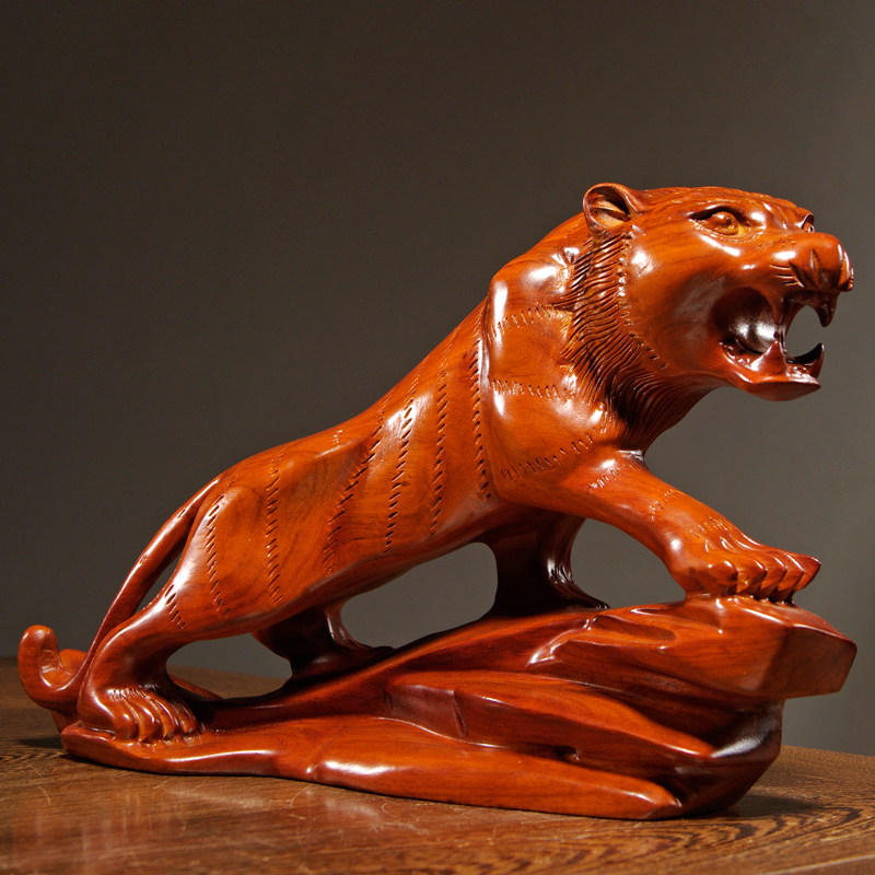 花梨木雕雕刻老虎摆件实木木质十二生肖红木家居摆件
