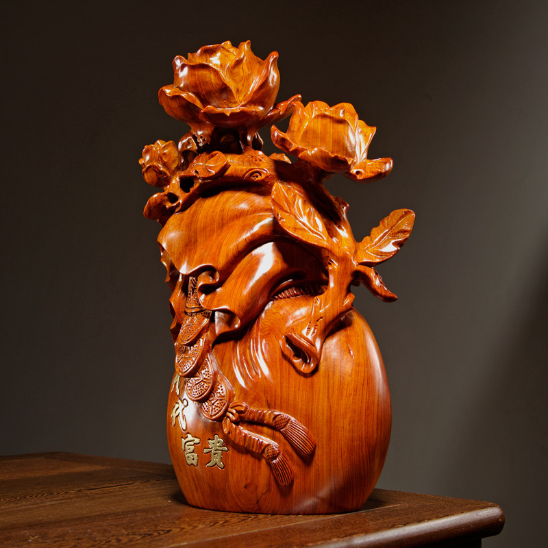 花梨木雕牡丹牡丹花花开代代富贵摆件家居客厅摆件