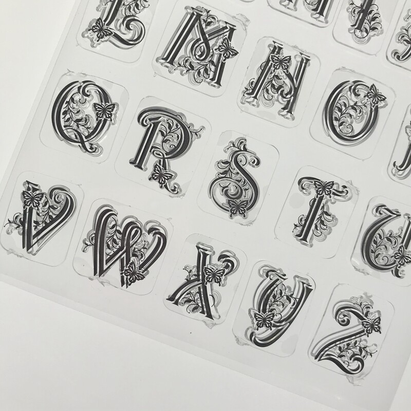 花体字母英文大写透明硅胶印章日记笔记笔记本贴纸