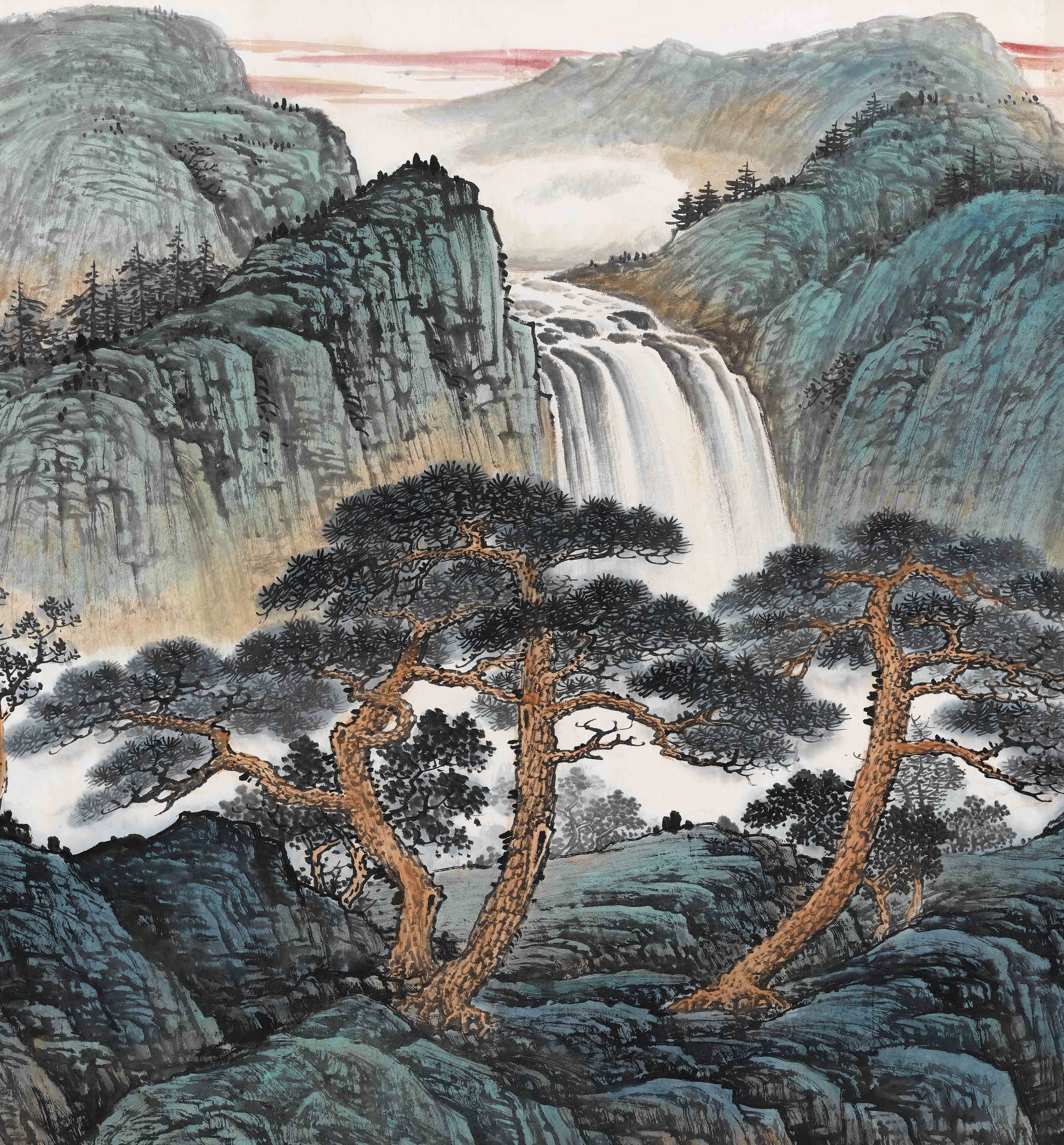 近现代超清画心宣纸微喷装饰画风景山水画吴广象生国画