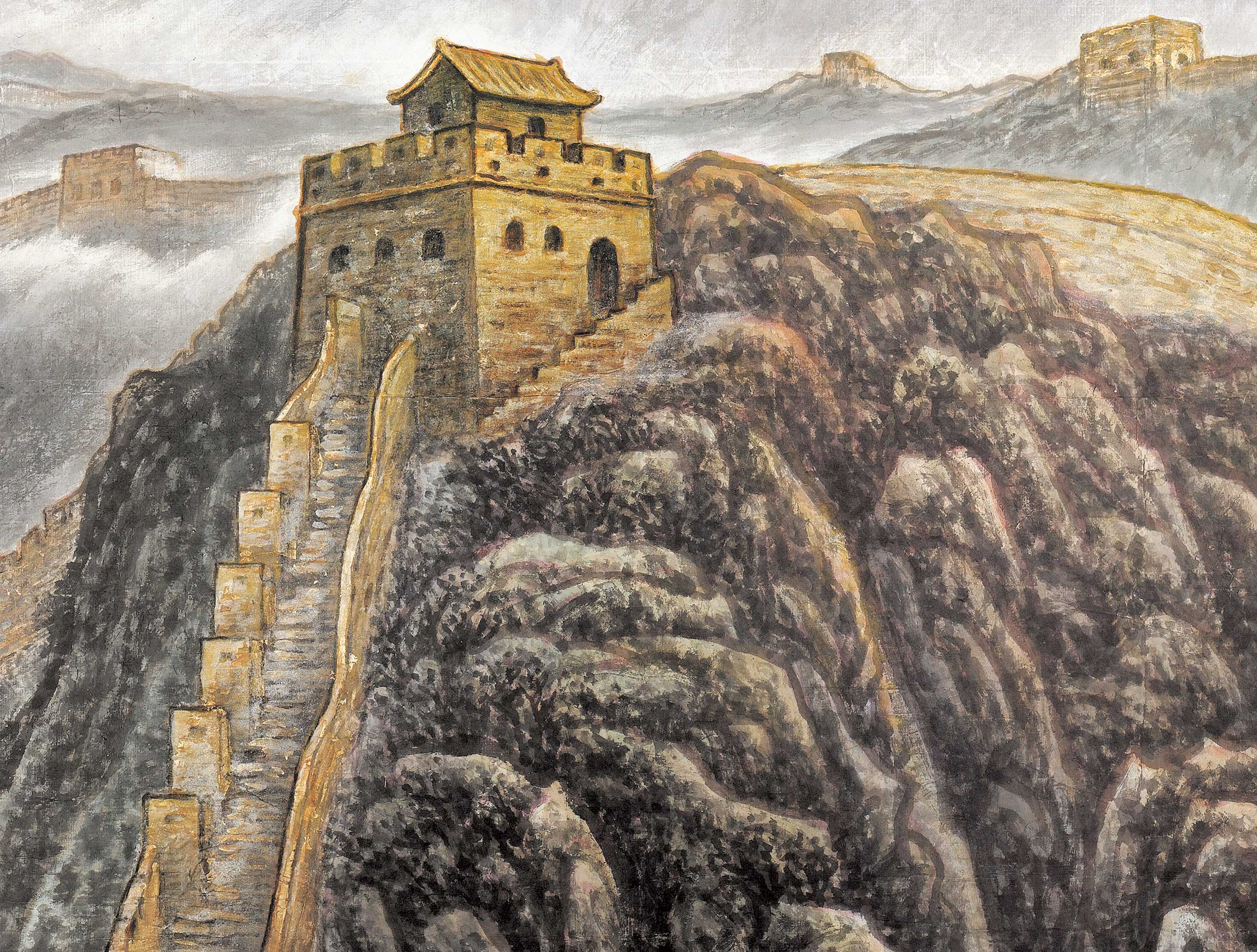邹玉利许仁龙万里长城龙抬头国画山水办公室客厅高清微清微国画