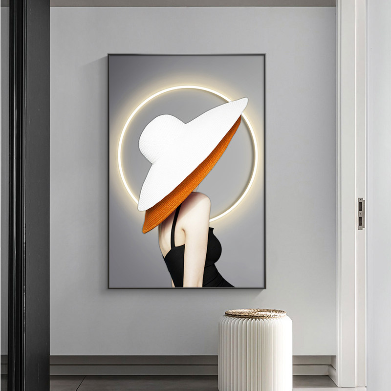 轻奢玄关装饰画led灯带发光壁画时尚人物走廊现代装饰画