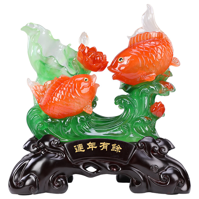 三鲤通财鱼摆件招财锦鲤鲤鱼家居电视酒柜装饰摆件