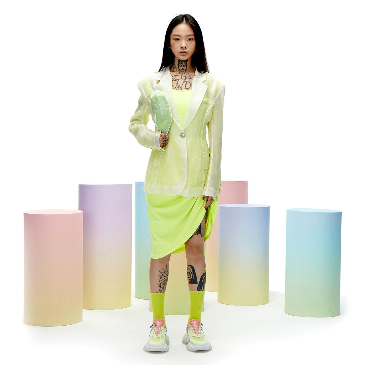 angelchen陈安琪安琪ss20原创设计蕾丝抽绳针织连衣裙