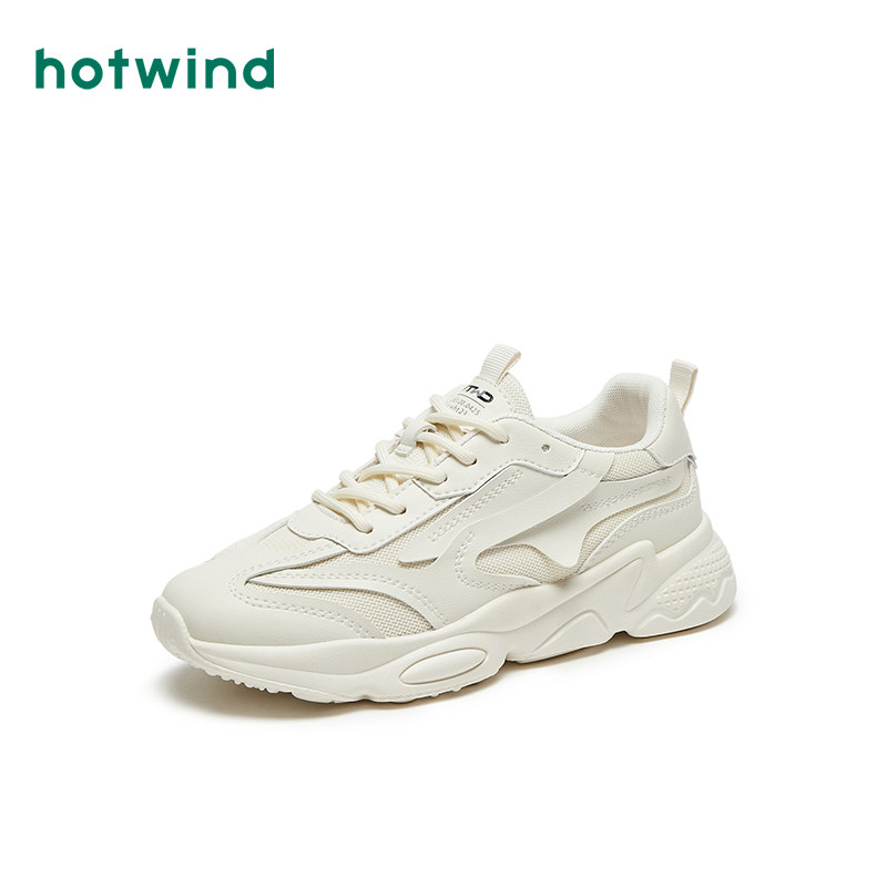 热风2022年秋冬新款女士时尚休闲鞋舒适百搭运动老爹鞋系带小白鞋