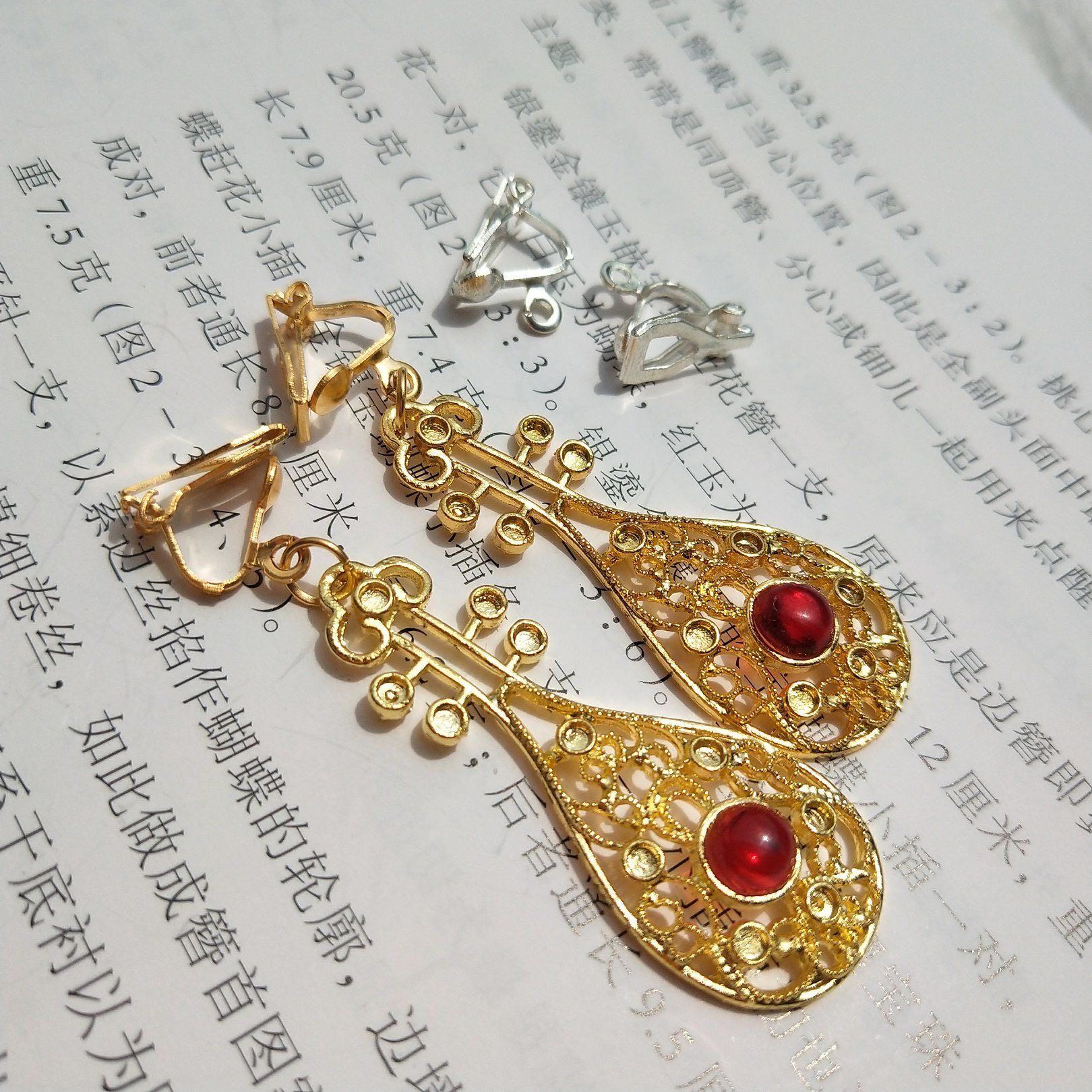 汉服古典古风耳饰眀制唐风镂空琵琶耳环耳夹耳环