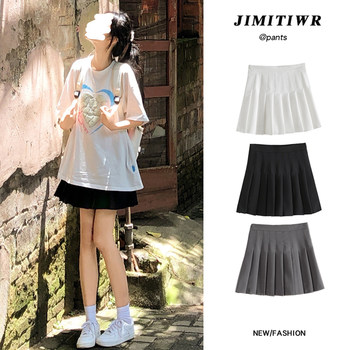 ສິ້ນສີດໍາຂອງແມ່ຍິງ summer ບາງໆ pleated skirt 2024 ຮູບແບບໃຫມ່ petite ສິ້ນສັ້ນ slimming ແອວສູງ skirt a-line