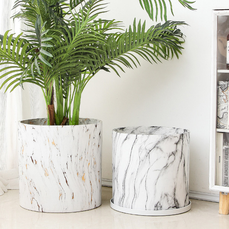 北欧简约镁泥圆形特大号花盆托盘室内落地哑光花盆