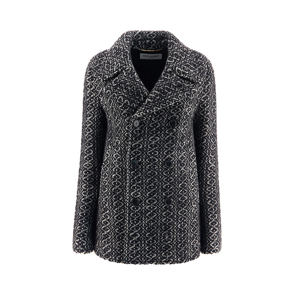saintlaurent圣罗兰ysl黑色女士羊毛西装双排大衣毛呢外套
