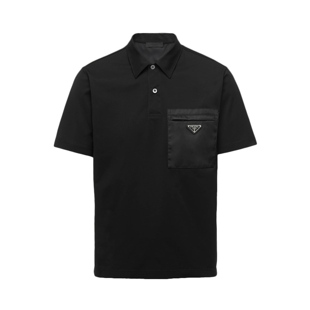 prada普拉达男士黑色棉质2021春夏新款胸前口袋t恤