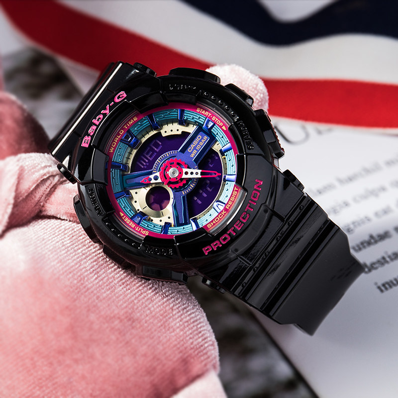 卡西欧baby-g彩虹白经典经典小清新配色电子防水手表日韩腕表