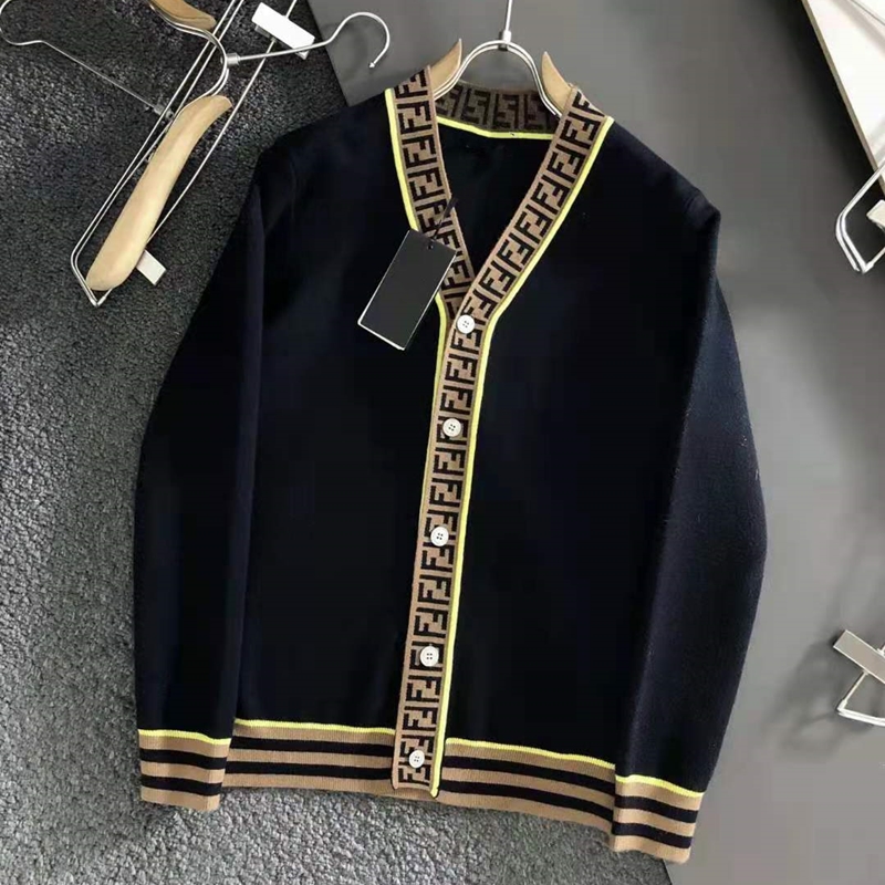 秋冬潮字母提花条纹撞色男V领情侣长袖羊毛休闲保暖毛衣针织开衫