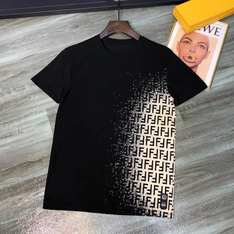 夏季潮牌新款小怪兽绣标字母渐变拼色男修身短袖圆领T恤衫打底衫