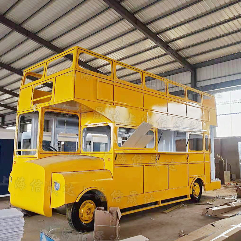 模型大型英伦复古双层巴士冷饮奶茶餐饮车商餐车