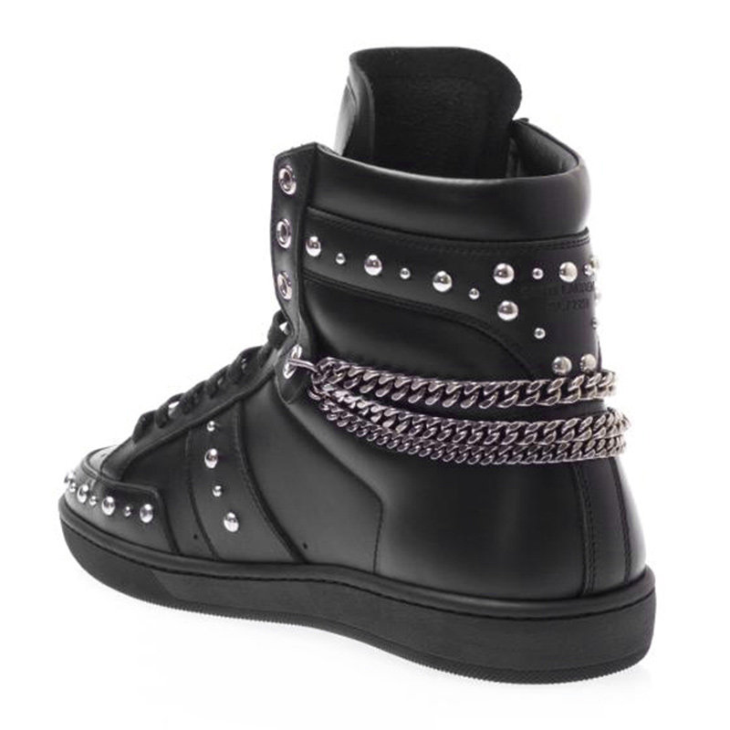 saintlaurentparis圣罗兰黑色铆钉装饰高帮时尚休闲鞋