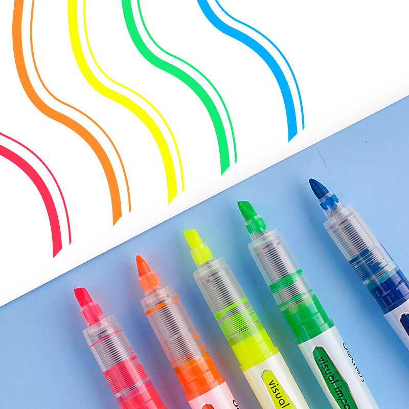 标记彩色办公得力粗头淡色小清新大容量记号划线荧光笔