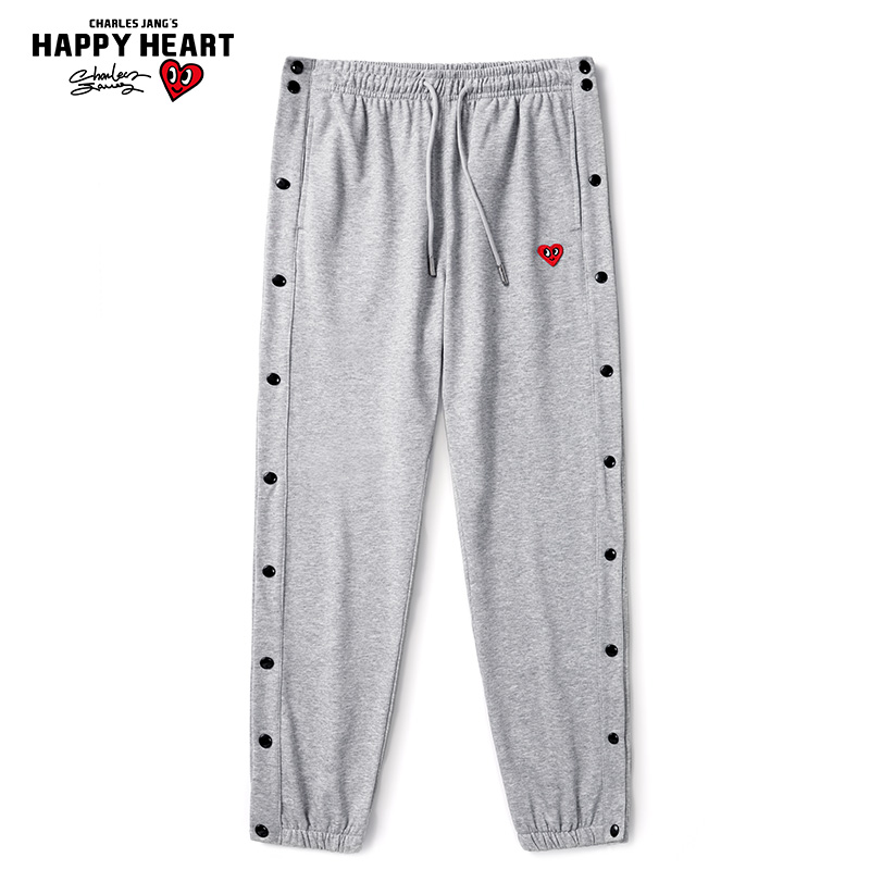 查尔斯桃心 CHARLES JANG'S 裤子潮情侣款排扣卫裤直筒宽松运动裤