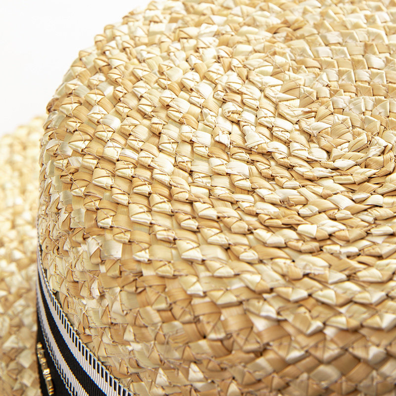 帽仕平顶草帽夏天时尚百搭手工麦秆帽子