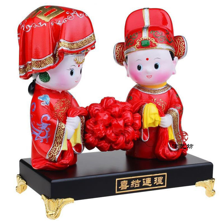 包邮天津泥人张彩塑定制刻字结婚礼物送闺蜜新婚礼品婚庆房摆件
