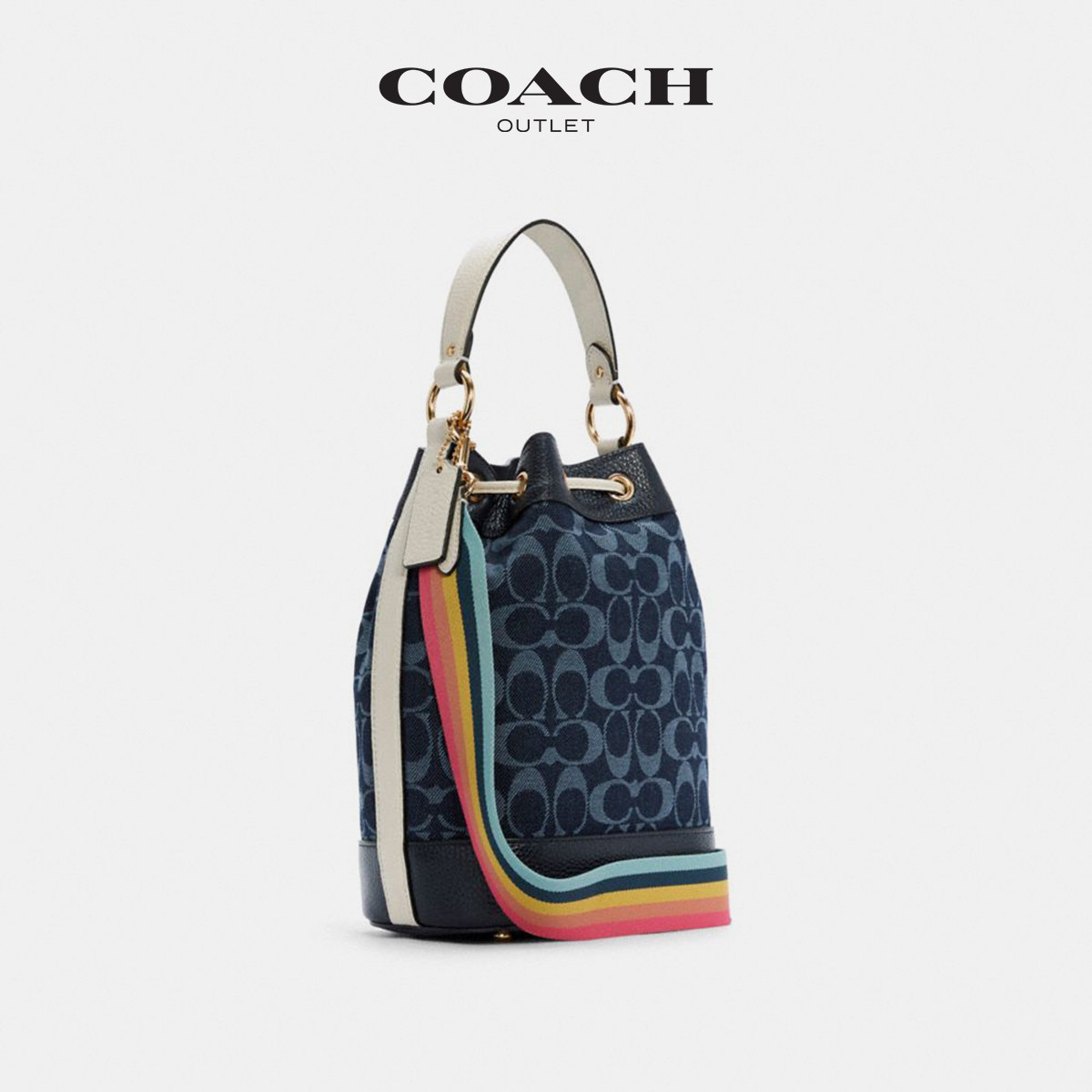 圣诞礼物coach蔻驰奥莱女包经典标志丹宁布dempsey水桶包
