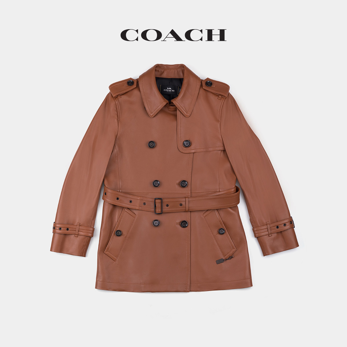 coach/蔻驰奥莱女装时尚新款经典时尚翻领双排扣收腰短款外套