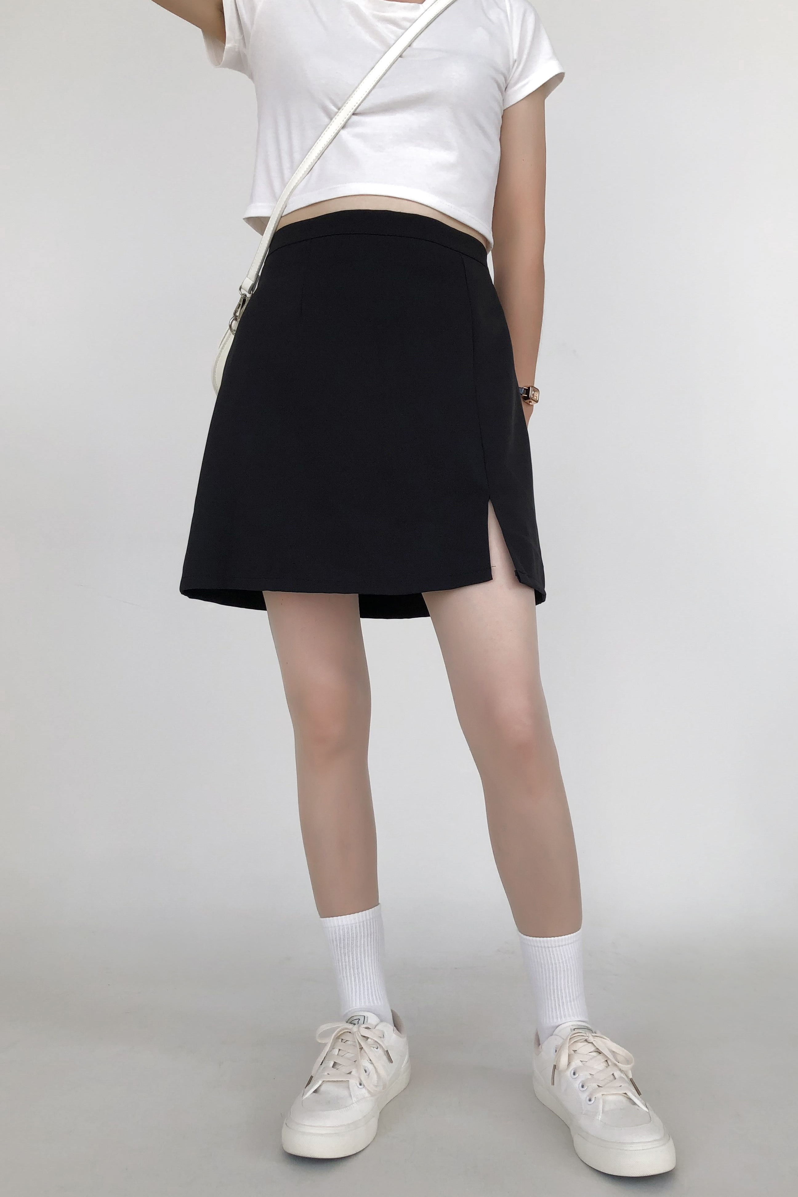 微胖黑色mm臀胖开叉包显瘦裙子气质大码夏季半身裙