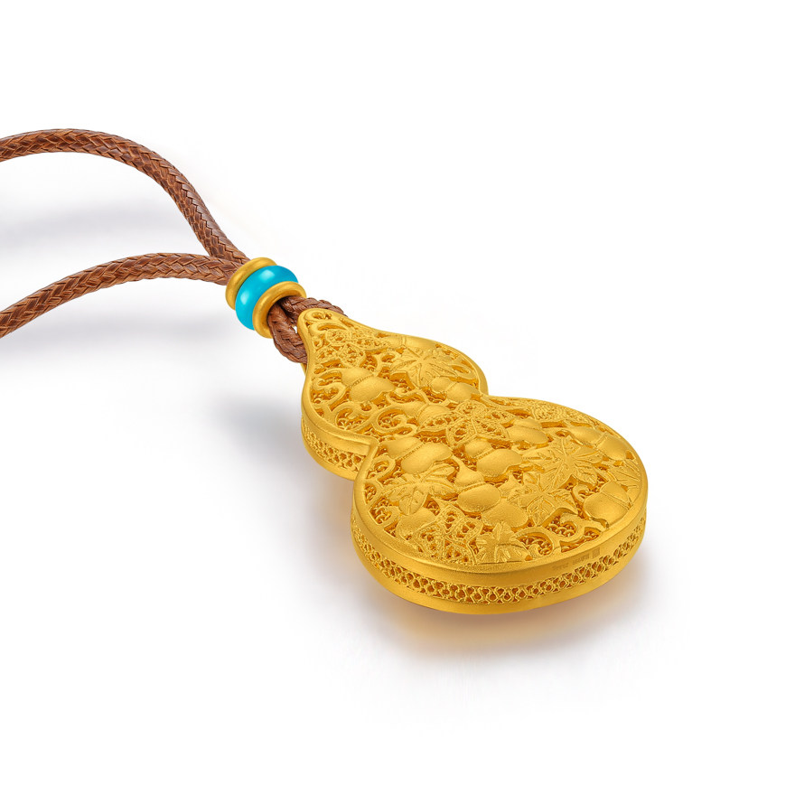 越王花丝葫芦万代黄金吊坠足金古法项链项坠颈饰