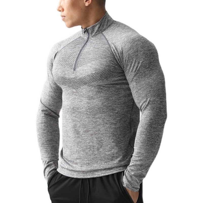 健身衣服长袖t恤男高弹运动紧身衣跑步速干上衣半拉链训练服