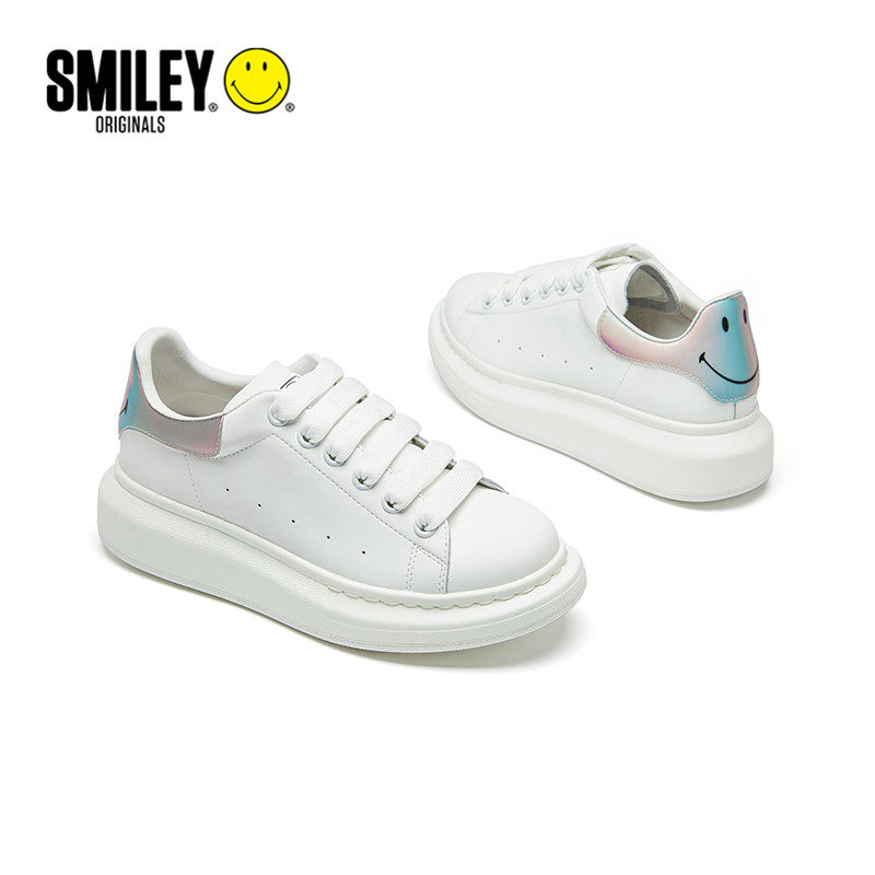 smiley笑脸镭射麦昆小白鞋女鞋鞋子秋季新款真皮休闲板鞋