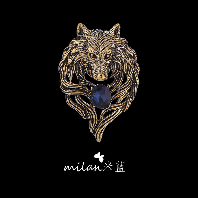 欧美复古狼头霸气胸针高档大气徽章西服胸花胸针