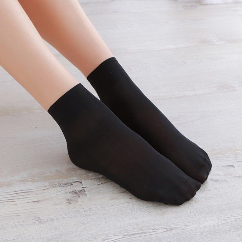 莫代尔短丝袜女春秋防勾丝耐磨防滑微透短筒袜女士肉黑色对对袜子