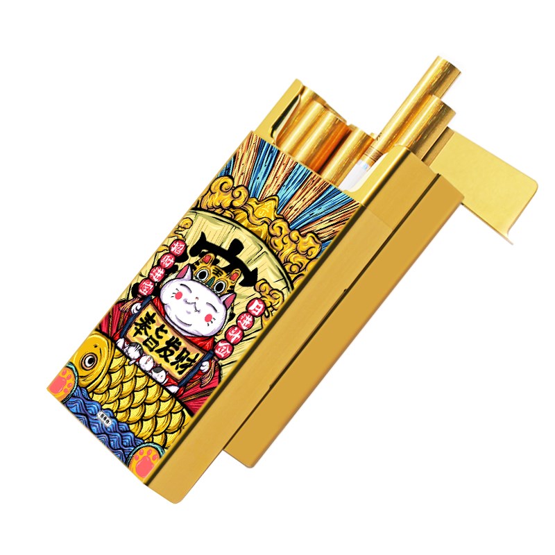 国潮彩绘烟盒20支超薄创意便携香菸壳自动弹烟盒