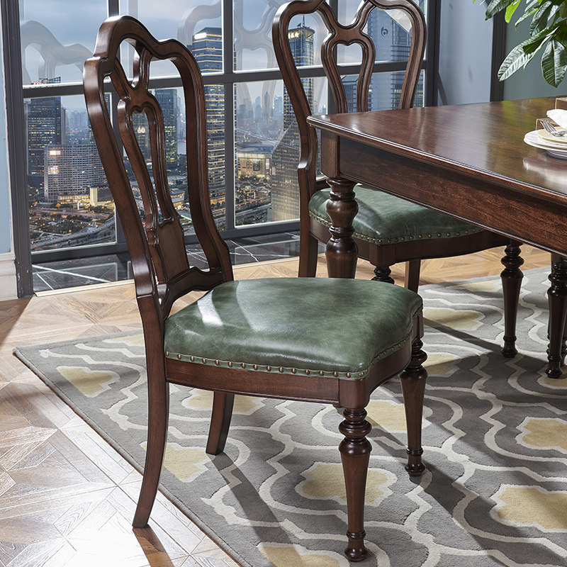 美式椅子小美背书坐垫餐椅真皮简约复古轻奢餐椅