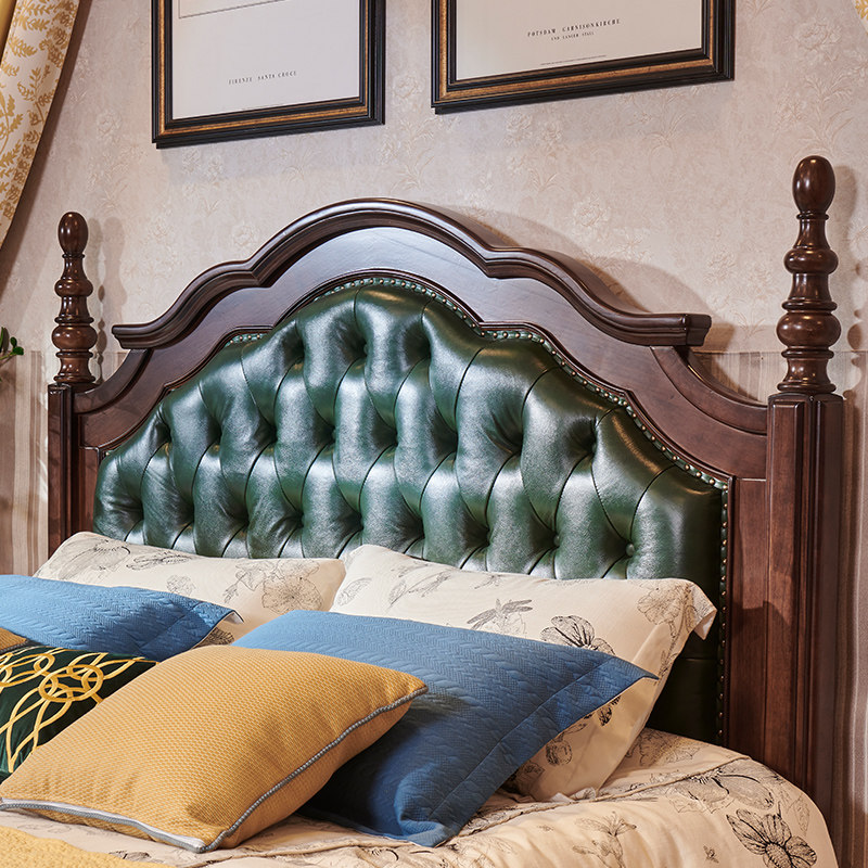 美式双人床真皮床头软包小美风格主卧家具轻奢实木床