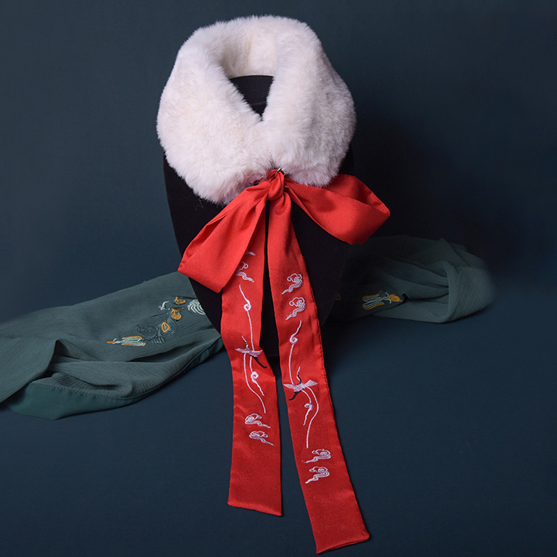 古风汉服毛领围脖毛绒围领秋冬围巾冬季保暖发饰